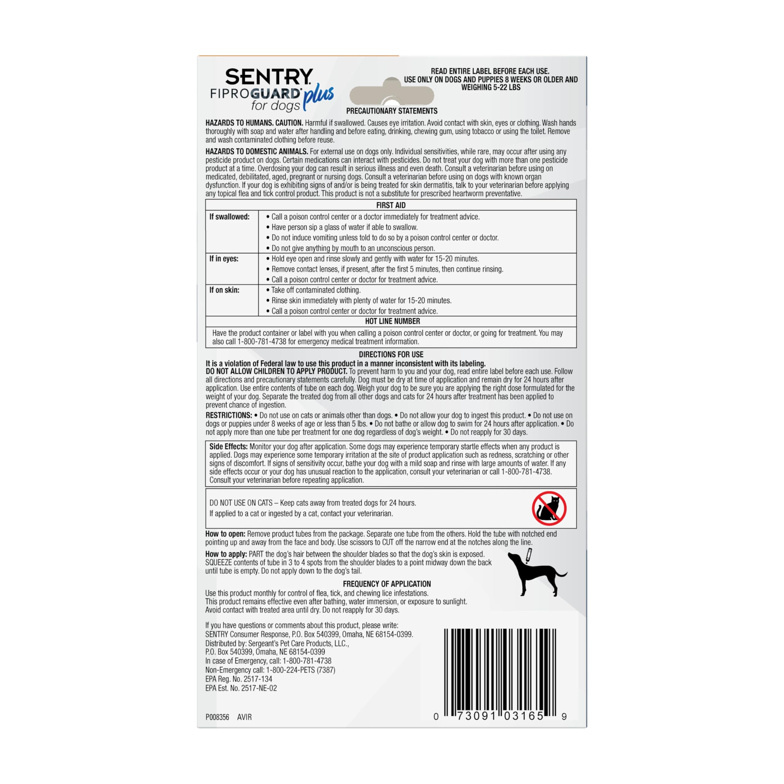 Fiproguard Plus applicator on dry skin between the shoulders of a dog