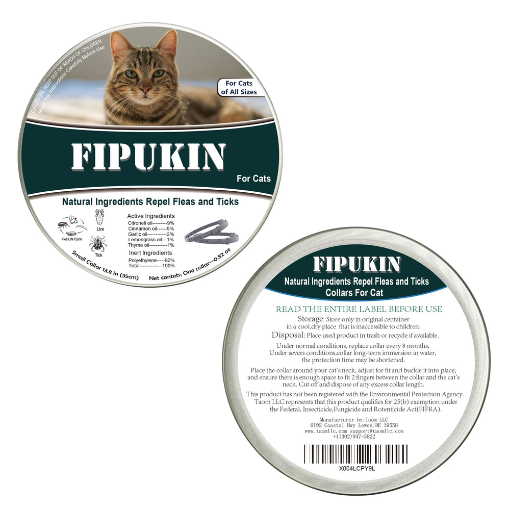 Fipukin package shows 8-month protection claim and simple care tips