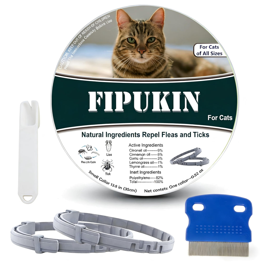Fipukin Natural Flea Collar cat closeup shows adjustable design for reliable protection