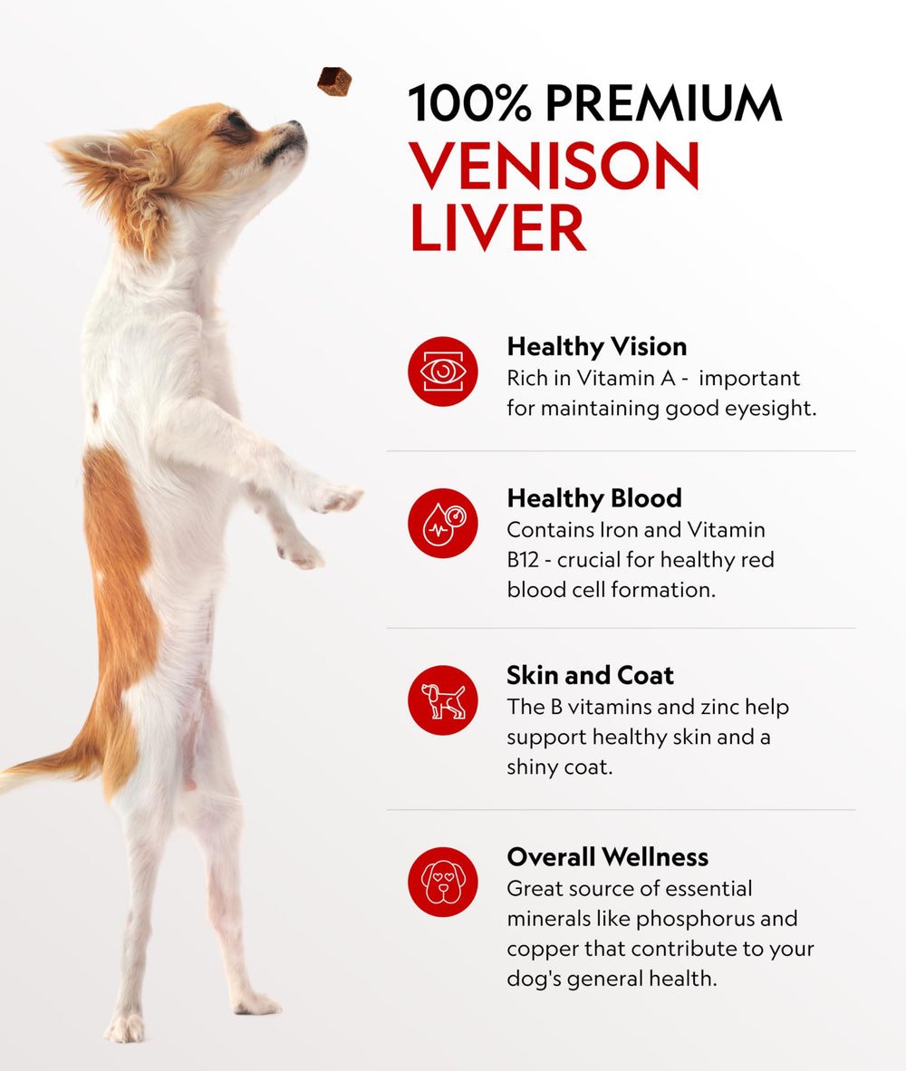 First Light Venison Liver dog treats grain-free label, single-ingredient nutrition.