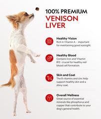 First Light Venison Liver dog treats grain-free label, single-ingredient nutrition.