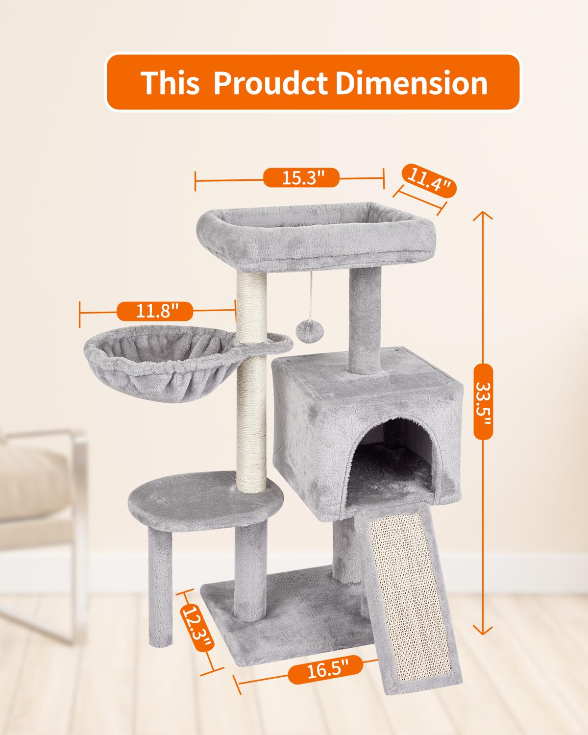 Fish&Nap cat tree spacious platform offers a wide view and resting spot
