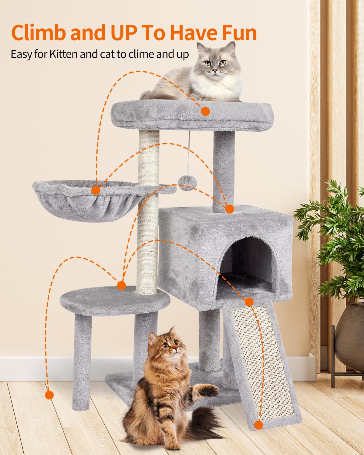 Fish&Nap cat tree sturdy posts support climbing and jumping safely