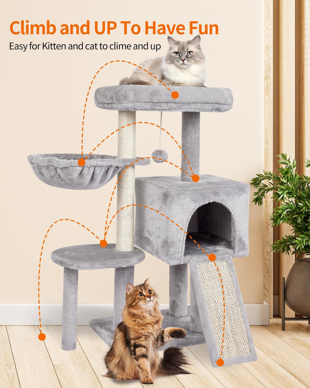 Fish&Nap cat tree sturdy posts support climbing and jumping safely