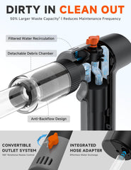 fishands Waste-vortex filtration in action during debris removal in a siphon cycle.