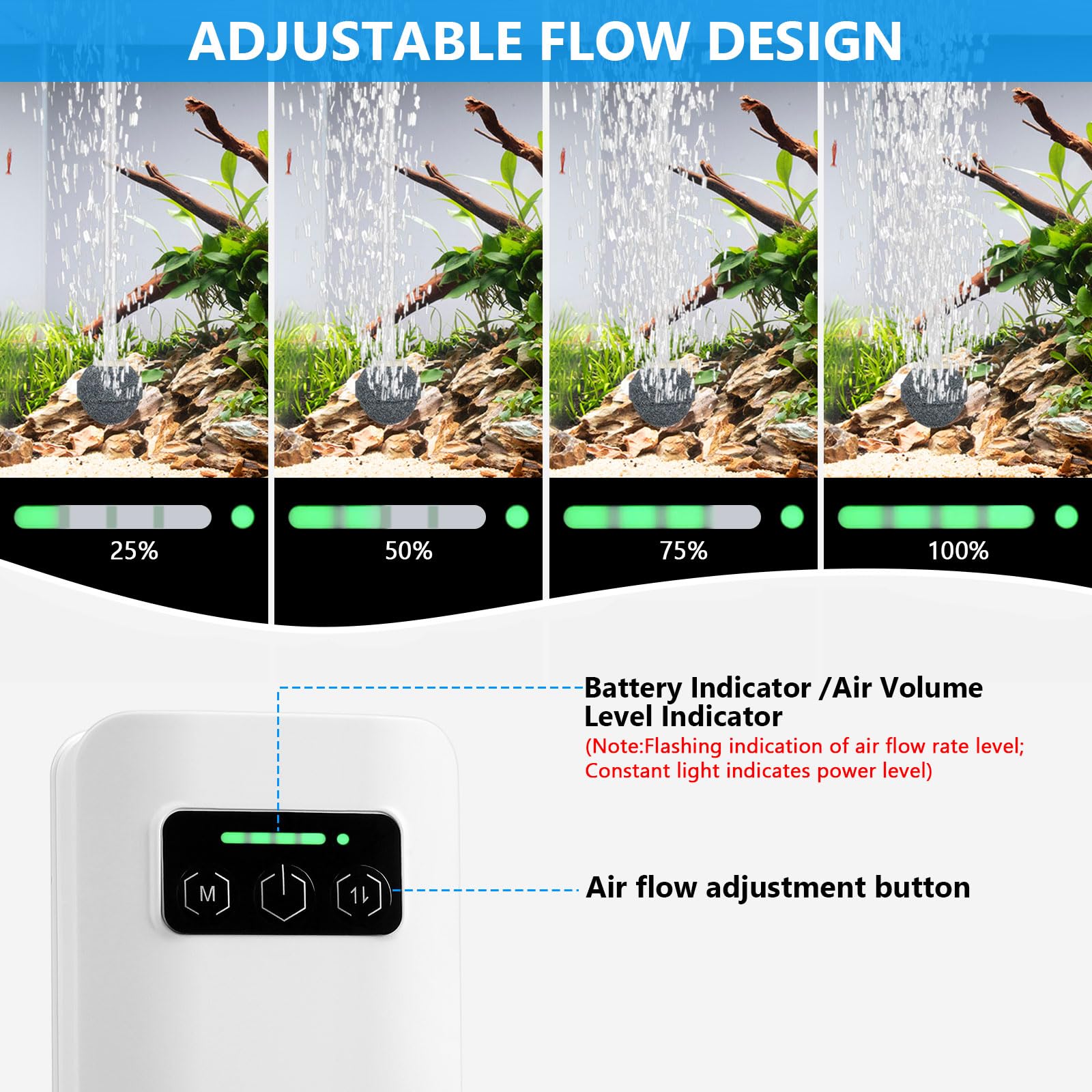 fishkeeper 2200mah battery provides long operation in continuous and intermittent modes.
