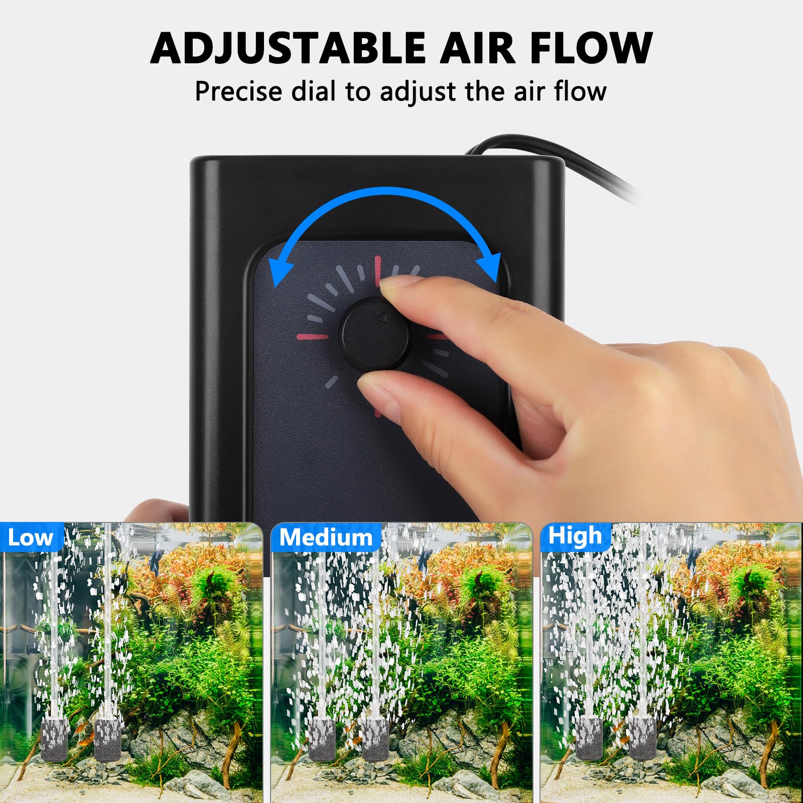 Fishkeeper air stone in tank demonstrates effective bubble diffusion and aeration.