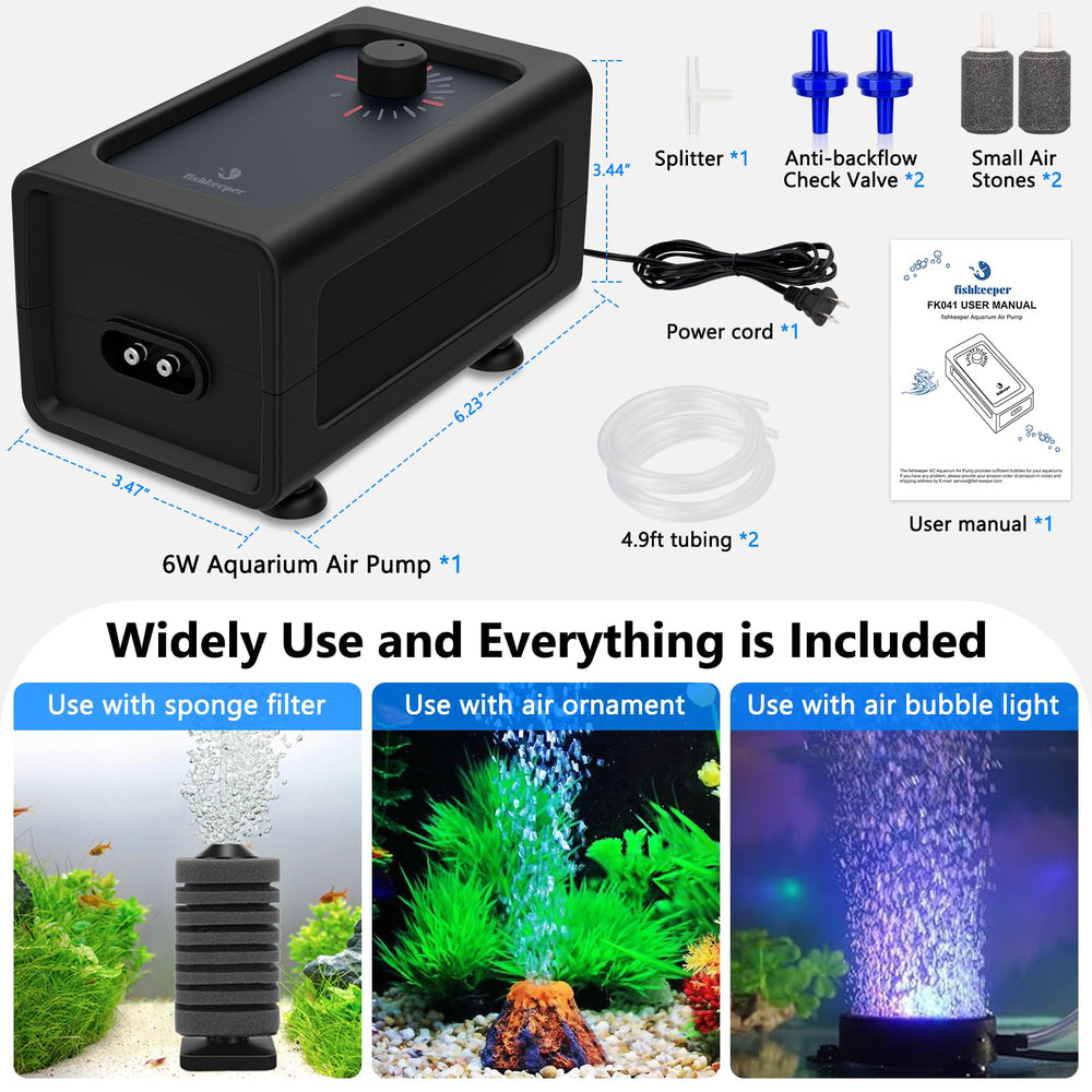Fishkeeper aquarium air pump accessories pack contains all included components.