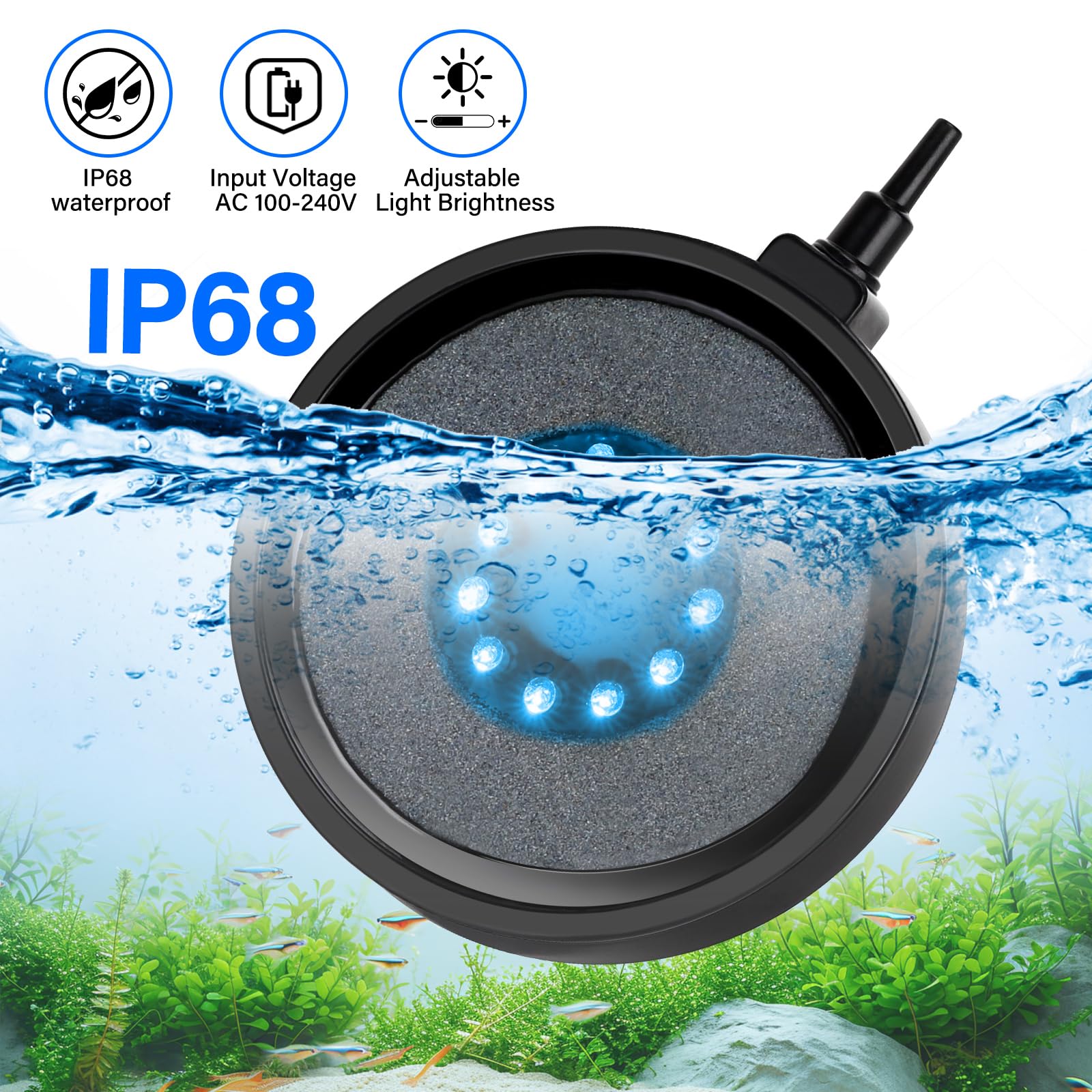 Fishkeeper Bubble Light white gradient mode for calm tank look