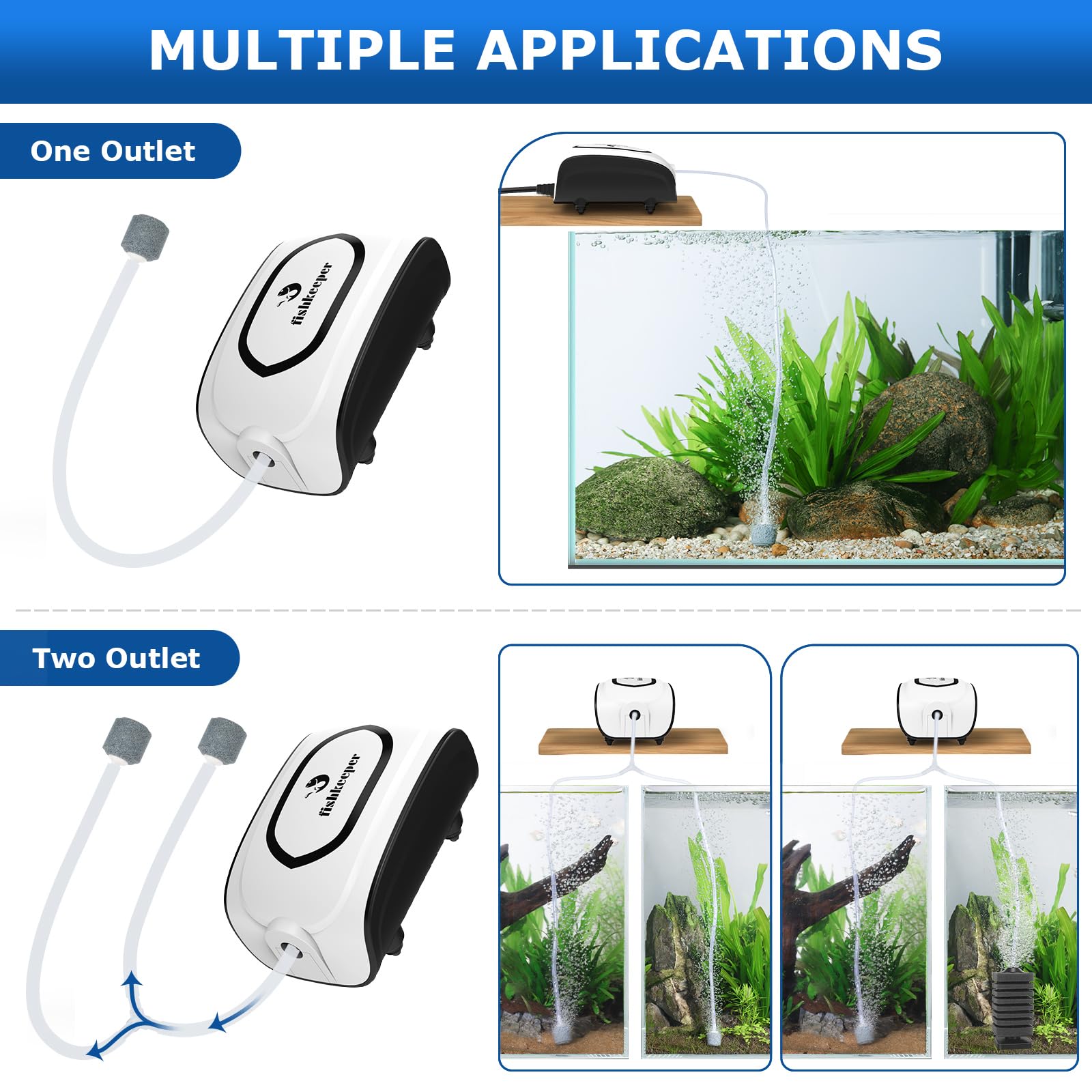 Fishkeeper whisper-quiet bubbler preserves aquarium peace while delivering oxygen.