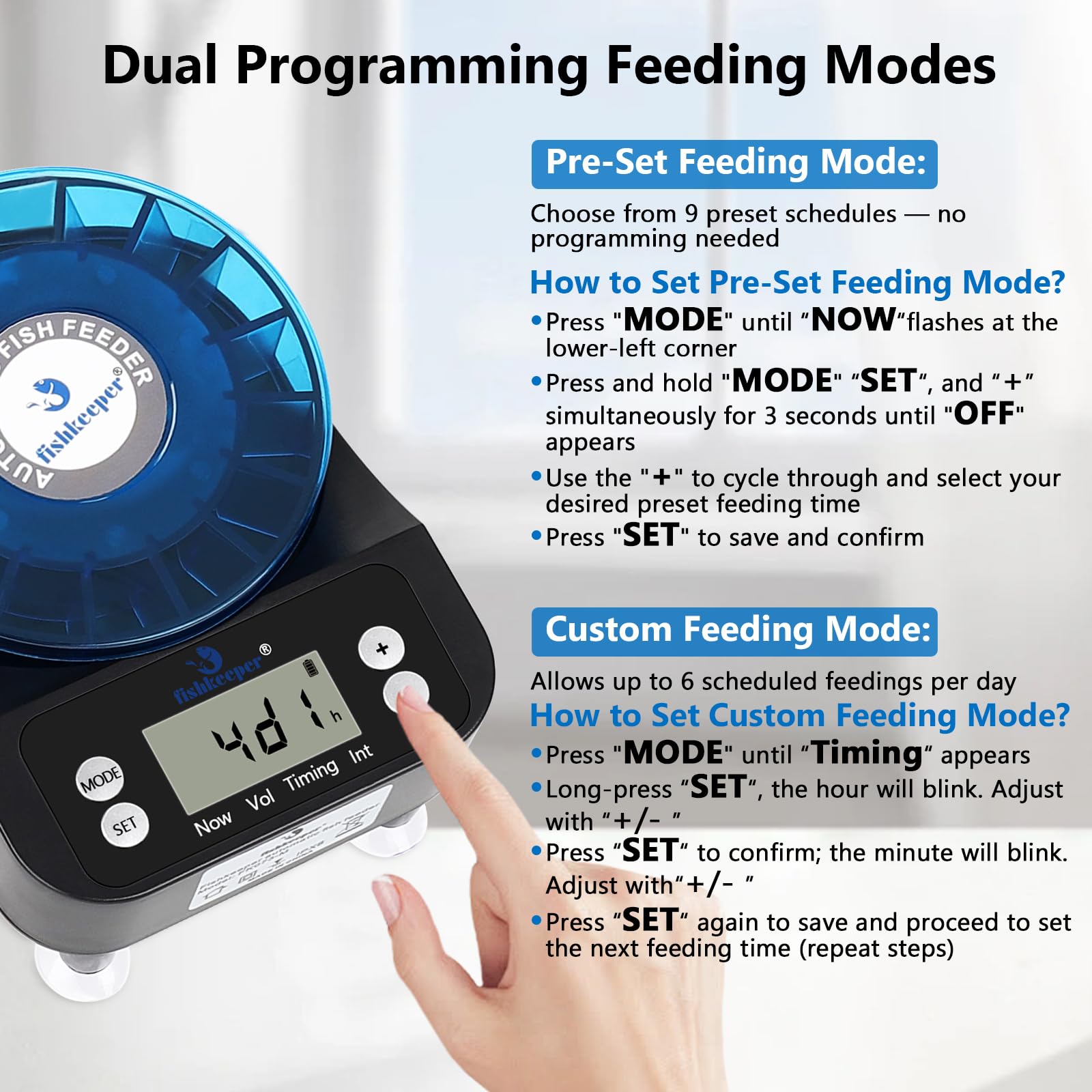 The Fishkeeper automatic feeder 16-grid layout enables 15 meals with portion control.