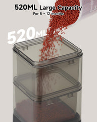 Fishkeeper automatic feeder transparent tank for easy monitoring and timely refills.