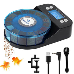 The Fishkeeper automatic feeder front view shows a compact, precise daily feeding solution.