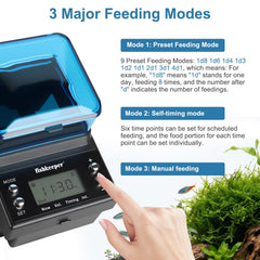 Fishkeeper feeder side dial enabling quick adjustments for precise portions