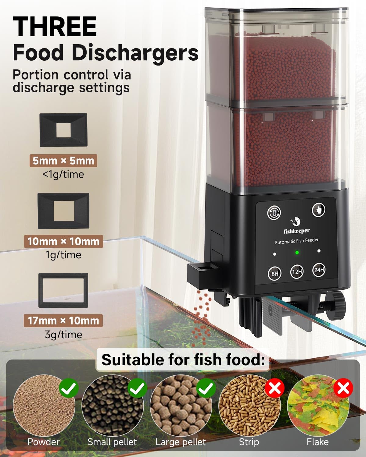 Fishkeeper automatic feeder vacation timer enabling reliable schedules while away.