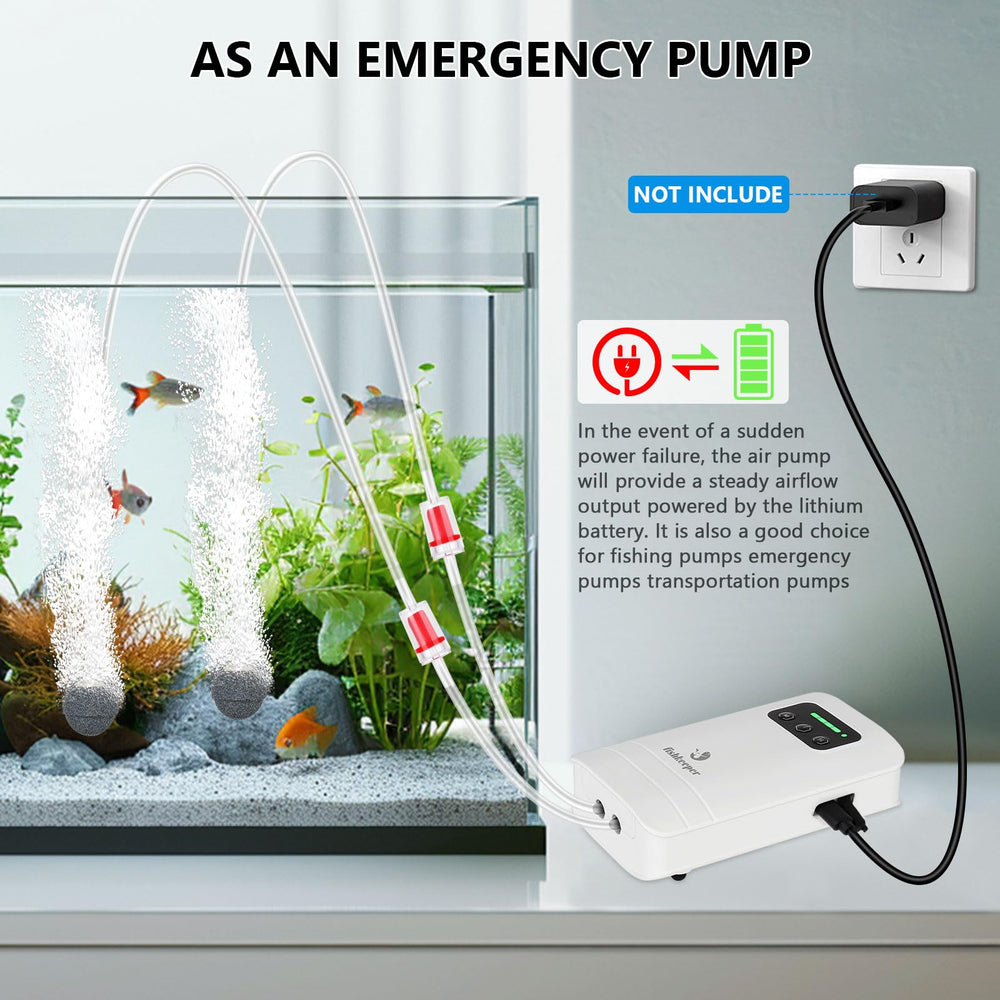 fishkeeper battery powered air pump operating during power outage for continuous aeration