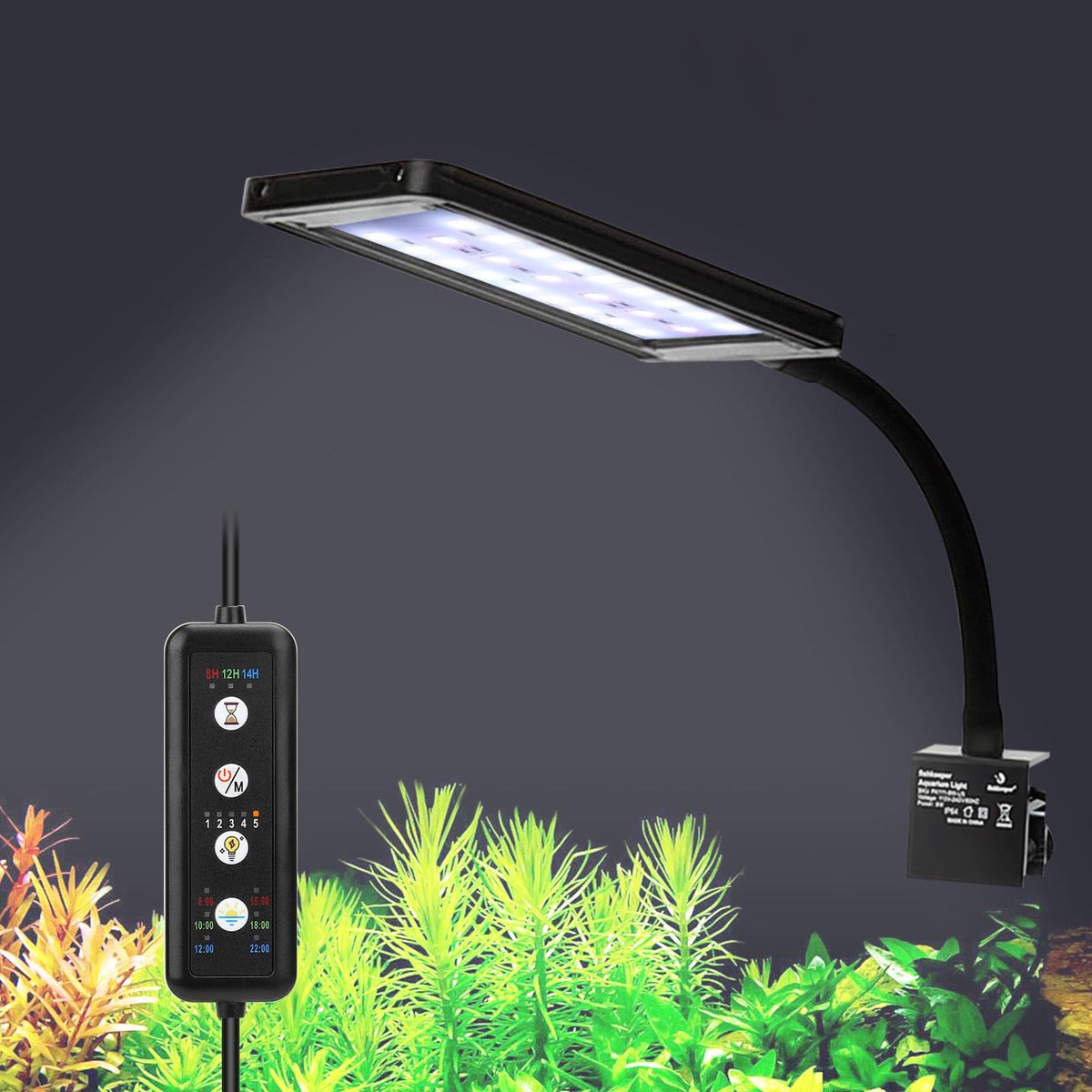 Fishkeeper clip-on aquarium LED light showing versatile mounting options and plant-friendly spectrum