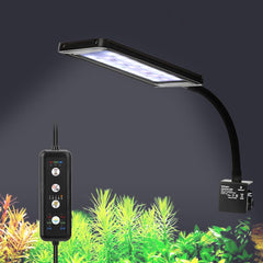 Fishkeeper clip-on aquarium LED light showing versatile mounting options and plant-friendly spectrum
