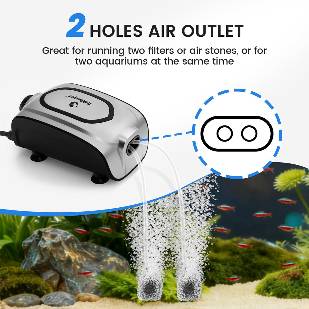 Fishkeeper copper motor provides stable, efficient pumping for reliable oxygenation.