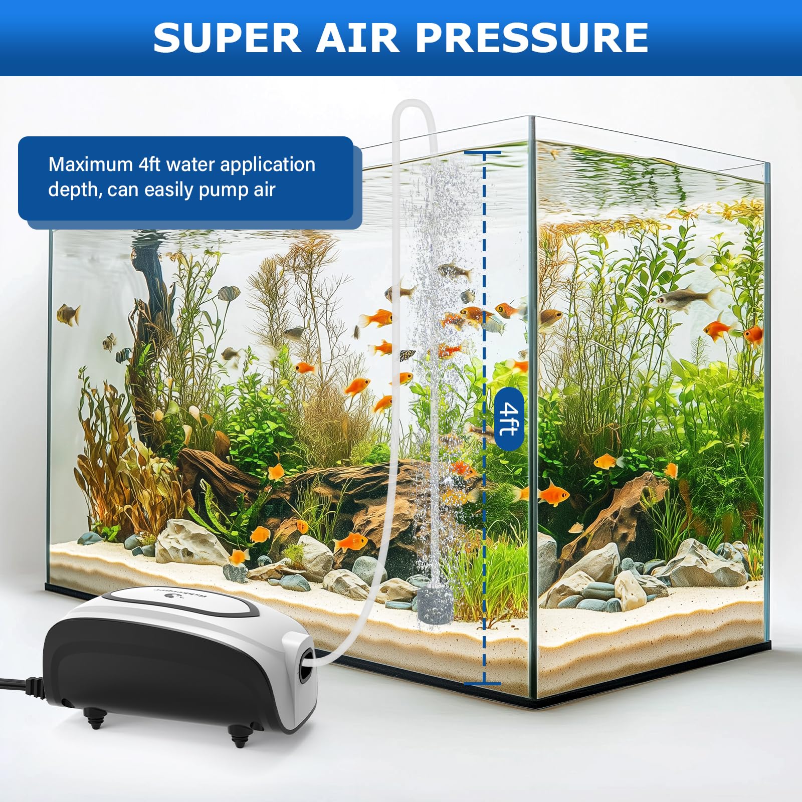 Fishkeeper copper motor offers high efficiency and stable airflow for dependable operation.