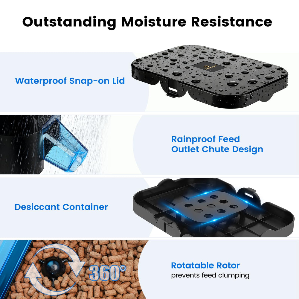 Fishkeeper desiccant slot keeps food dry for longer freshness.