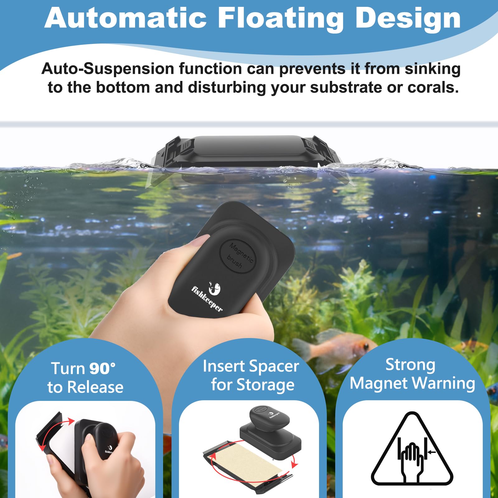 Fishkeeper dual-blade scraper setup speeds up cleaning on stubborn growth.