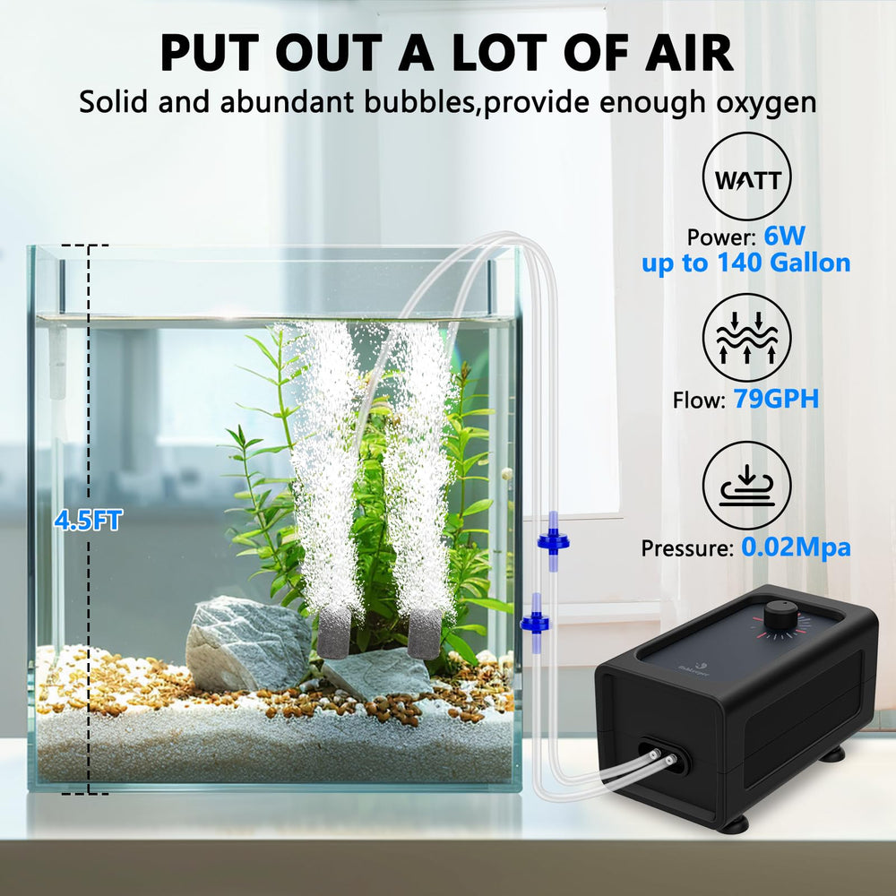 Fishkeeper dual-outlet vents emphasize simultaneous aeration for multiple tanks.