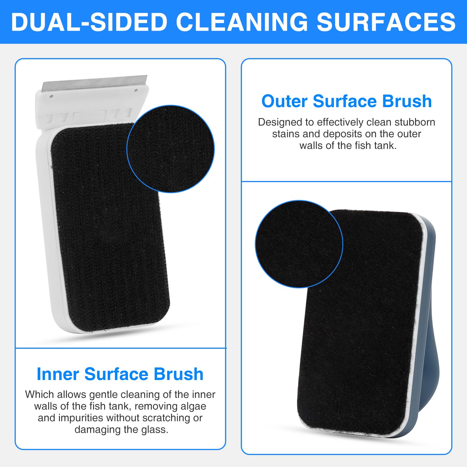 Fishkeeper dual-sided cleaning surface for glass and acrylic tanks.
