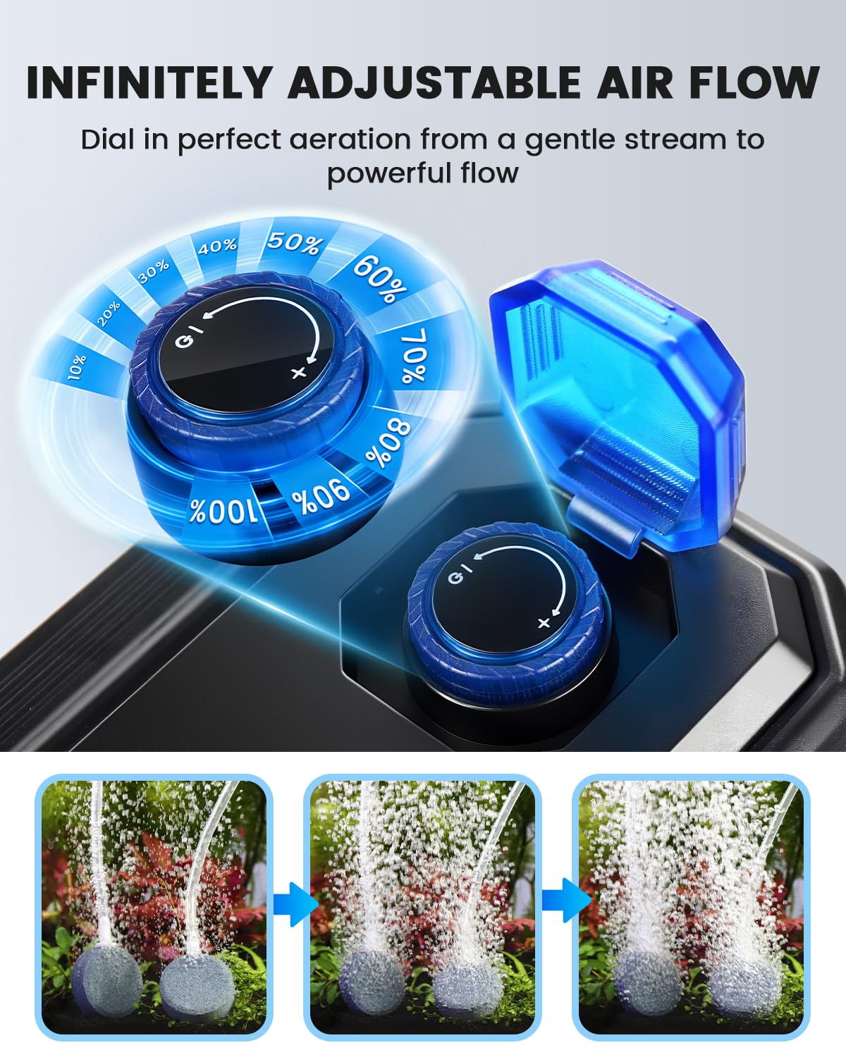 fishkeeper dual stainless steel outlets closeup for robust aeration