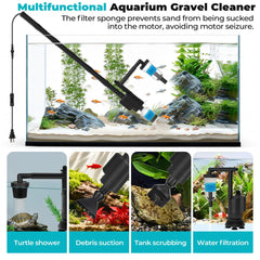 Fishkeeper 360° duckbill suction head enables precise debris removal in tanks.