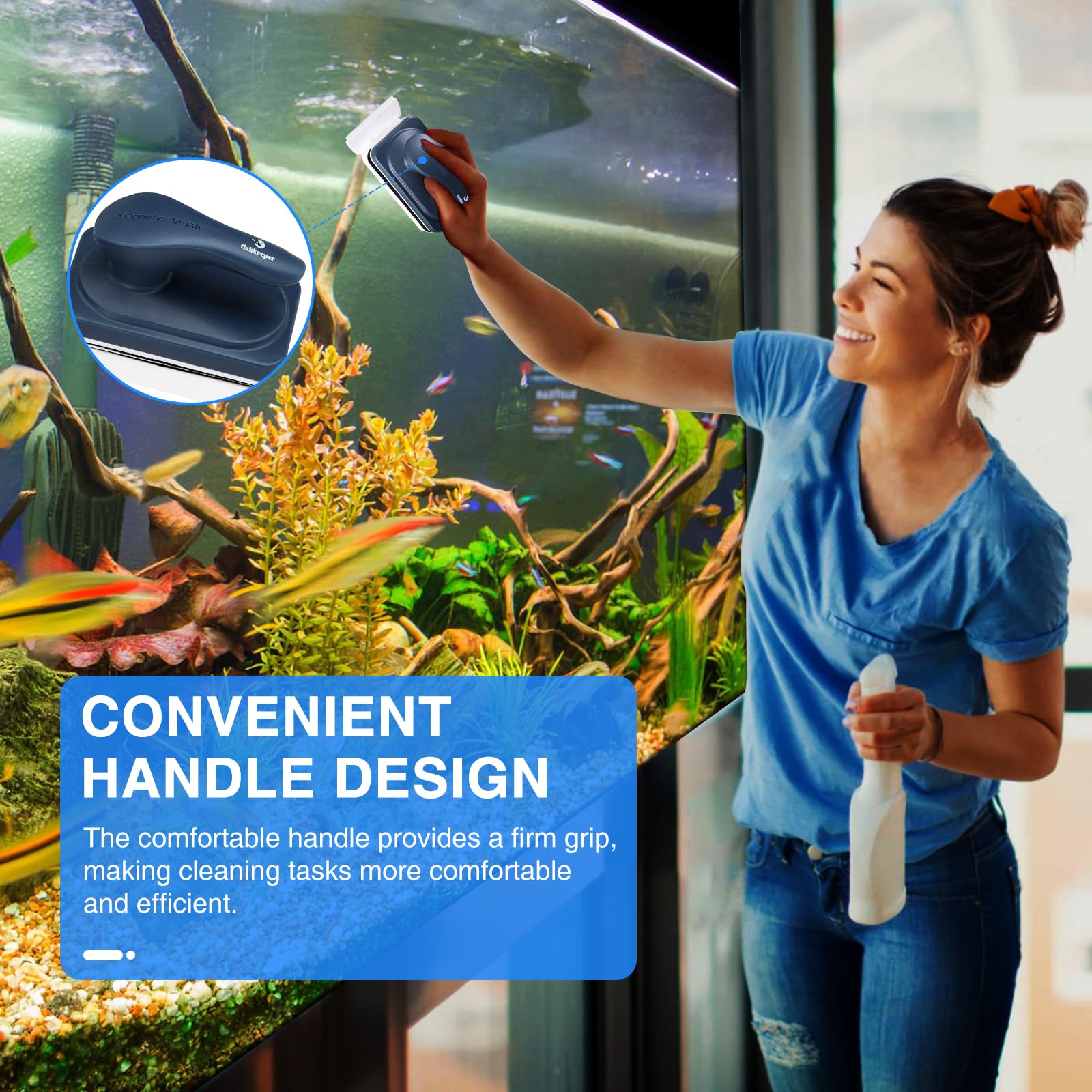 Fishkeeper ergonomic handle provides a comfortable grip during scrubbing.