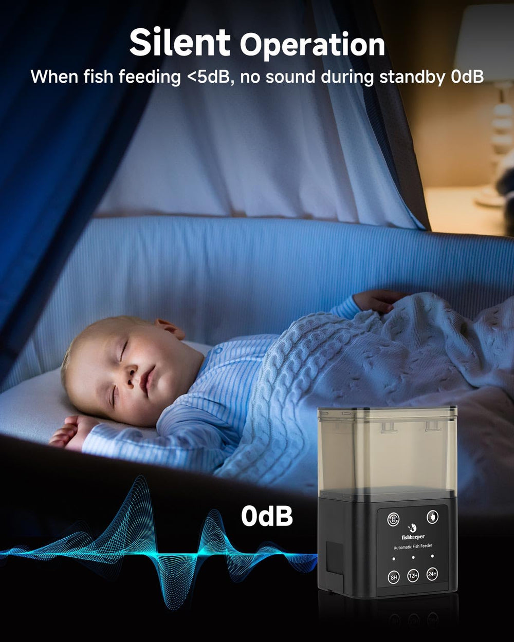 Fishkeeper feeder transparent tank lets you monitor food level.