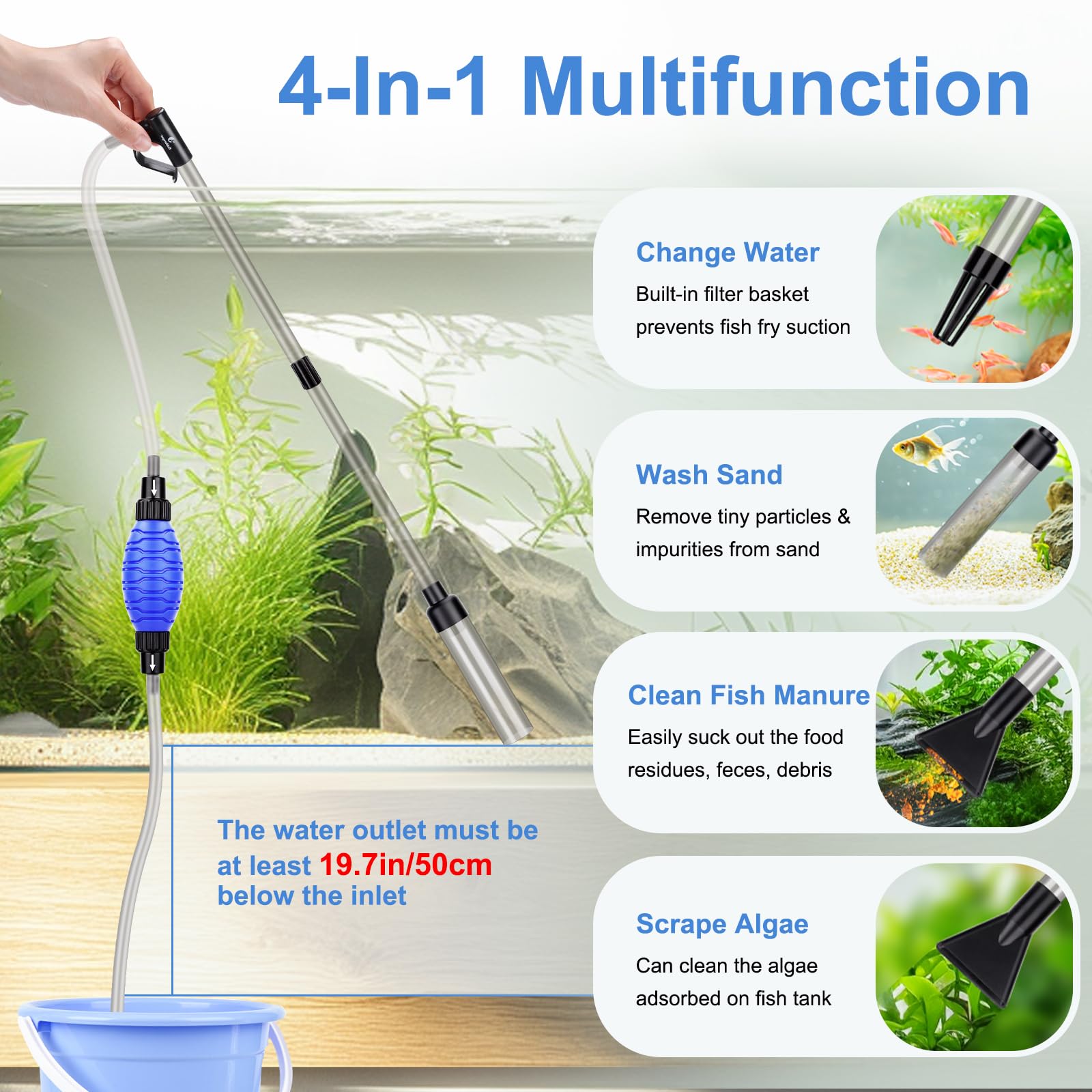 Fishkeeper gravel cleaner dirt removal highlights efficient substrate cleaning for healthier tanks.