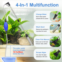 Fishkeeper gravel cleaner extension tube reaching into deep corners for thorough cleaning.