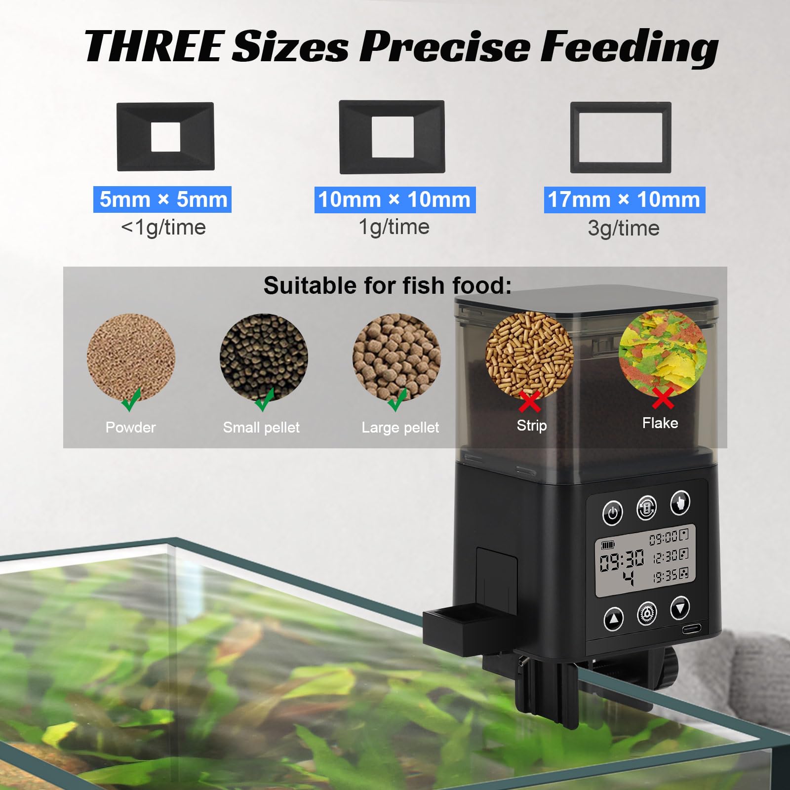 Fishkeeper programmable timer feeder lets you customize daily portions for multiple fish species.