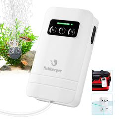 fishkeeper Rechargeable aquarium air pump with clip for portable aeration in tanks up to 60 gallons.