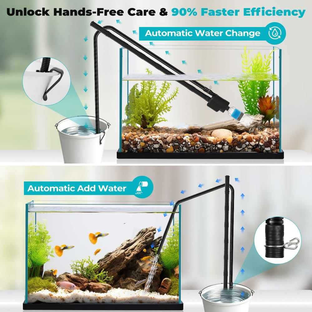 Fishkeeper water-pump and filter head stabilizes water flow during cleaning.
