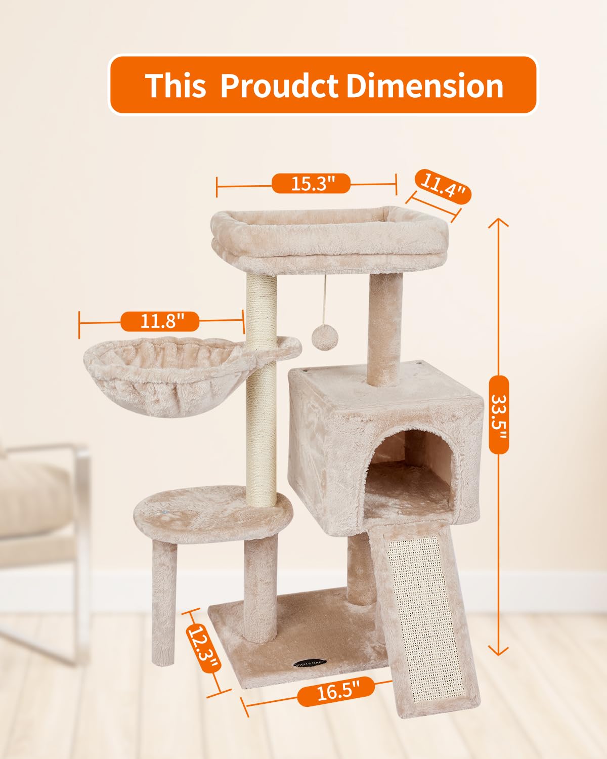 Fishnap beige cat tree blends with indoor decor and enhances lounging spaces.