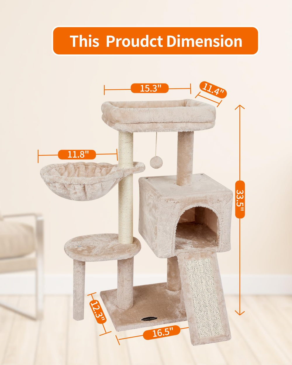 Fishnap beige cat tree blends with indoor decor and enhances lounging spaces.