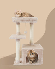 FISH&NAP cat tree condo and levels in beige offer secure perch for kittens.
