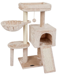 Fishnap cute cat tree indoor condo in beige offers cozy perches for lounging.