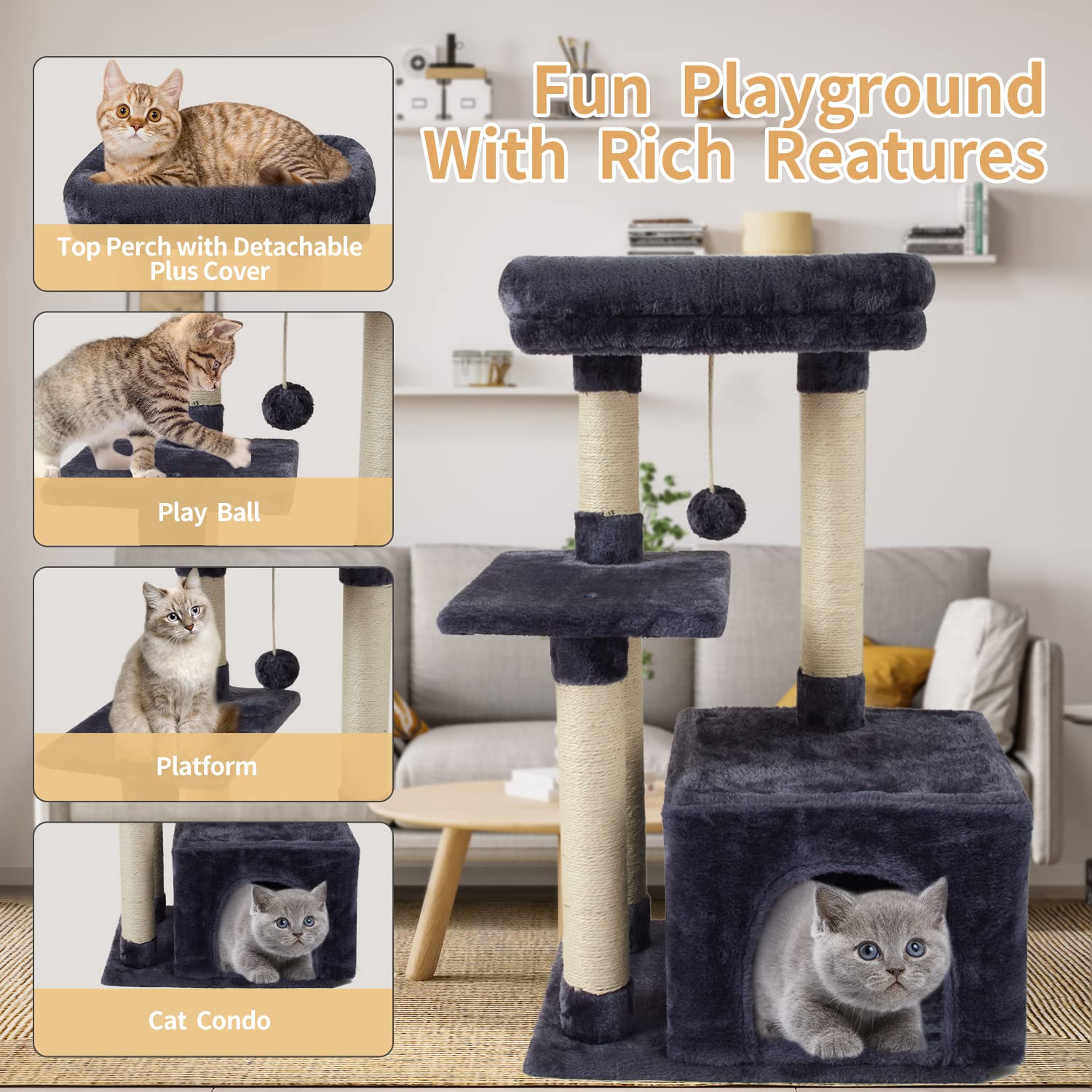 FISH&NAP jump platform supports active cats during play.