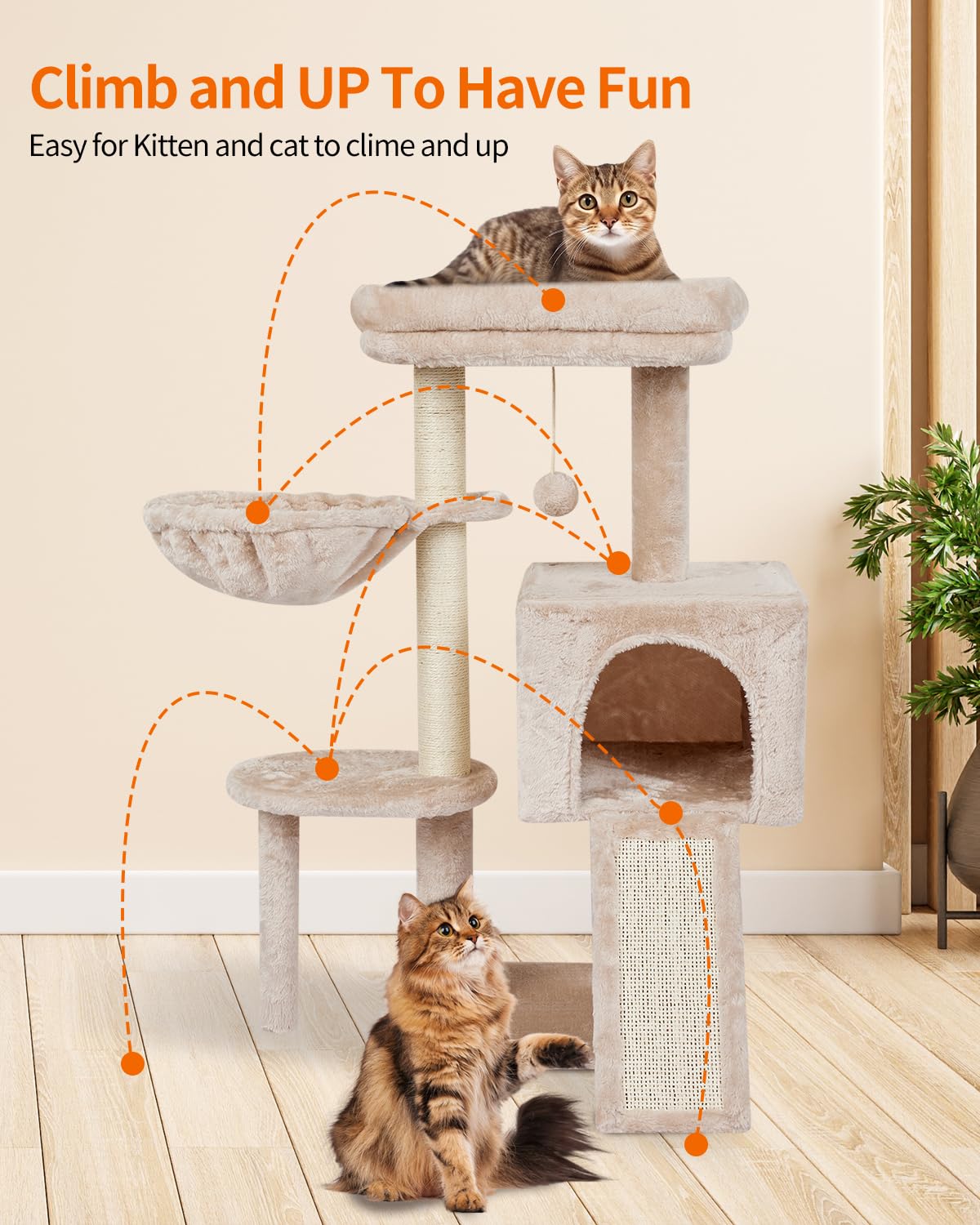Fishnap spacious platform with toy ball encourages exploration and play.
