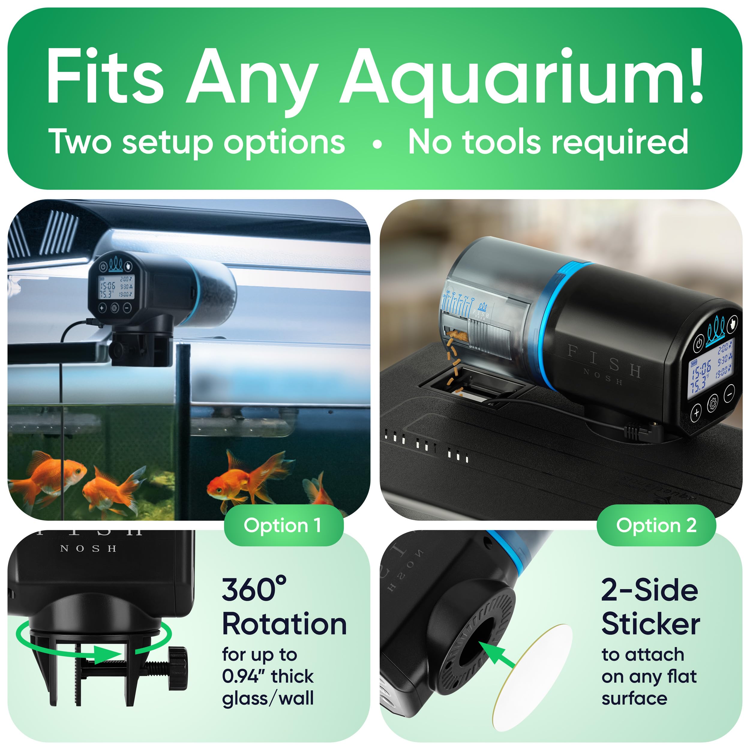 FISHNOSH feeder with two windows highlighting flexible feeding options