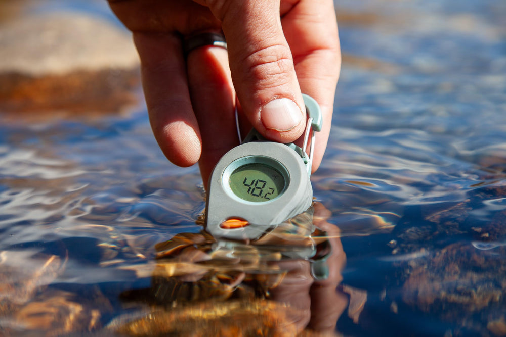 Fishpond Riverkeeper's durable aluminum probe for precise outdoor temperature measurements.