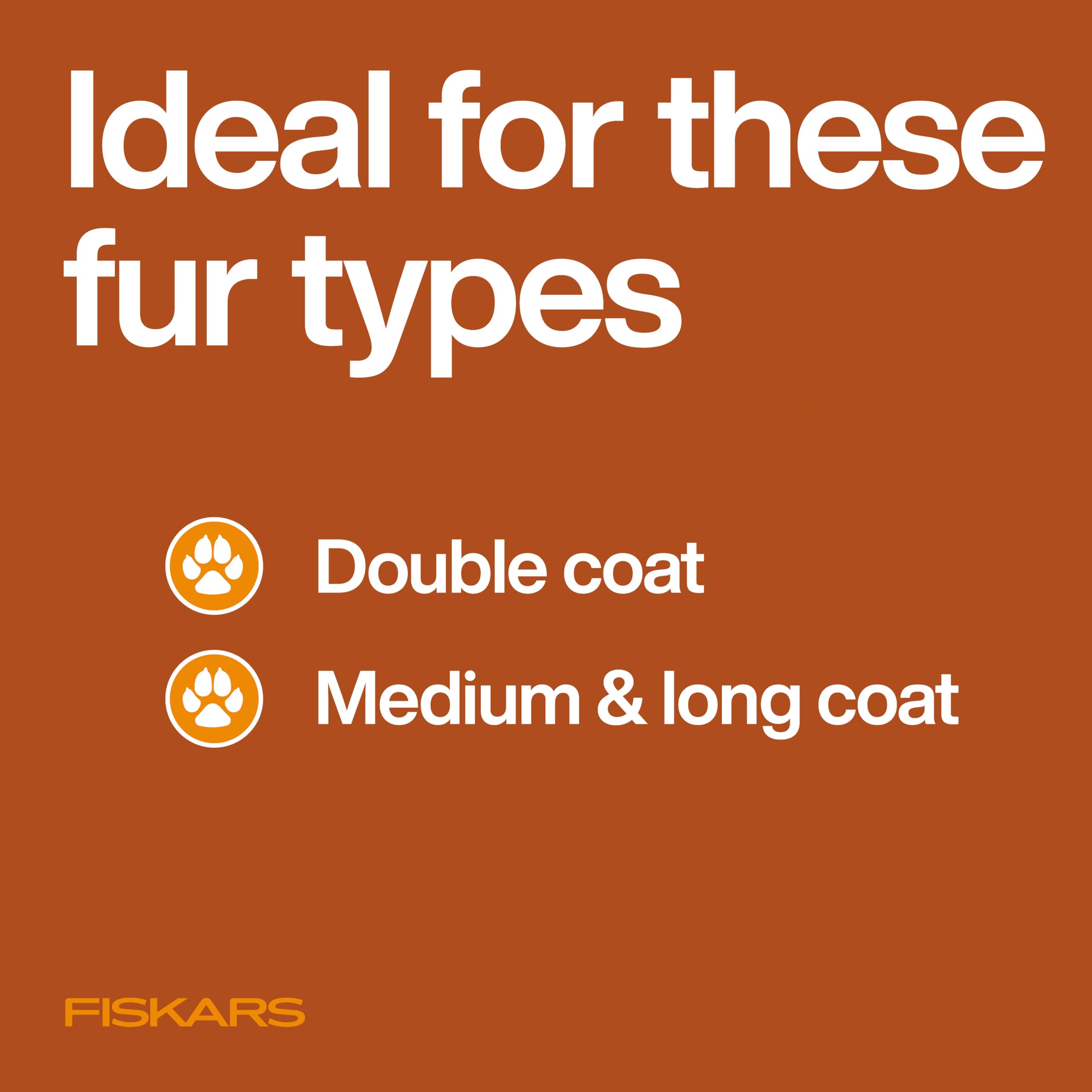Fiskars cat grooming with curved teeth reducing tug.