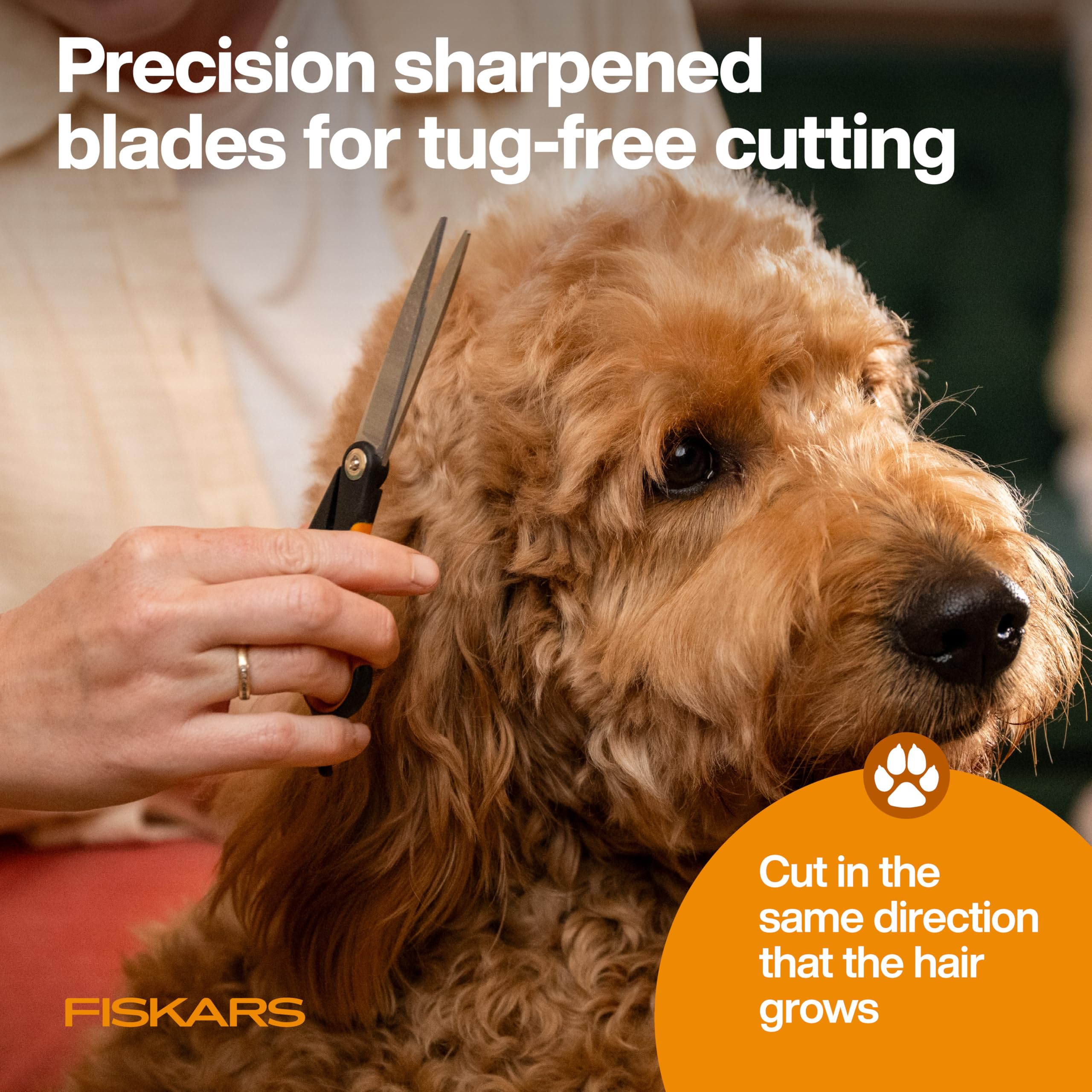 Fiskars grooming scissors ideal for medium to large dogs' coats.