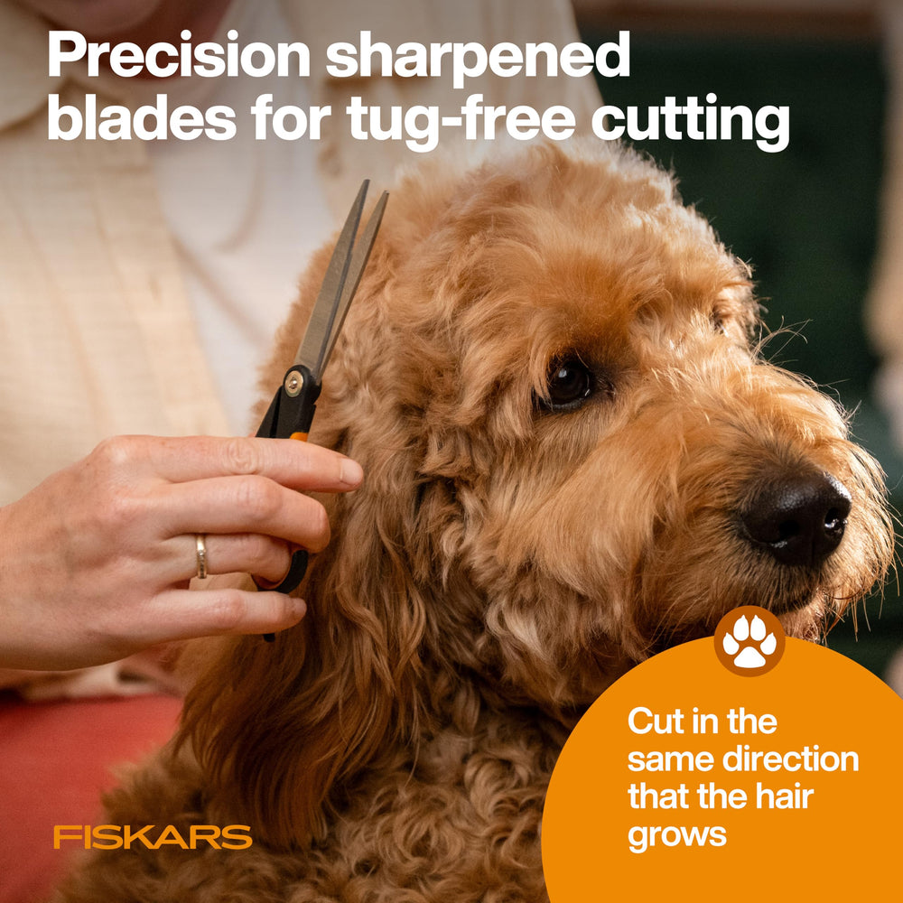 Fiskars grooming scissors ideal for medium to large dogs' coats.