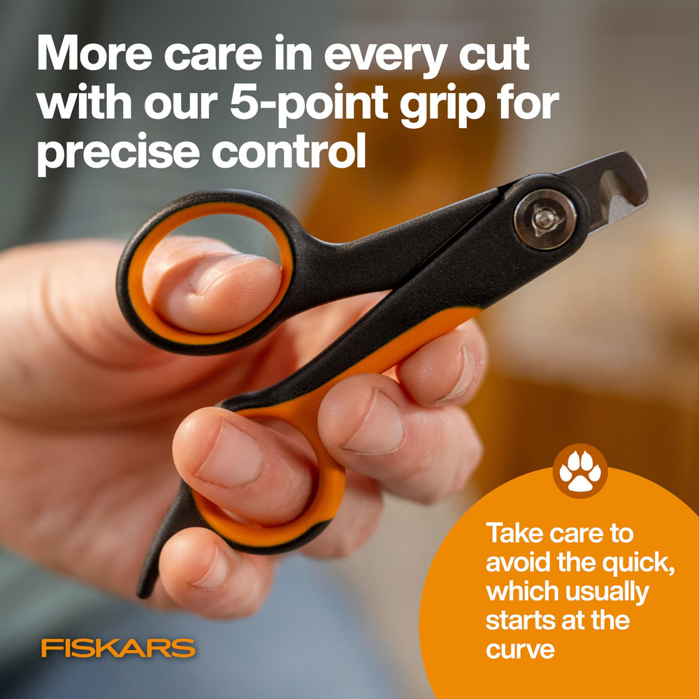 Fiskars tool featuring a 5-point grip for precise control during nail trims.