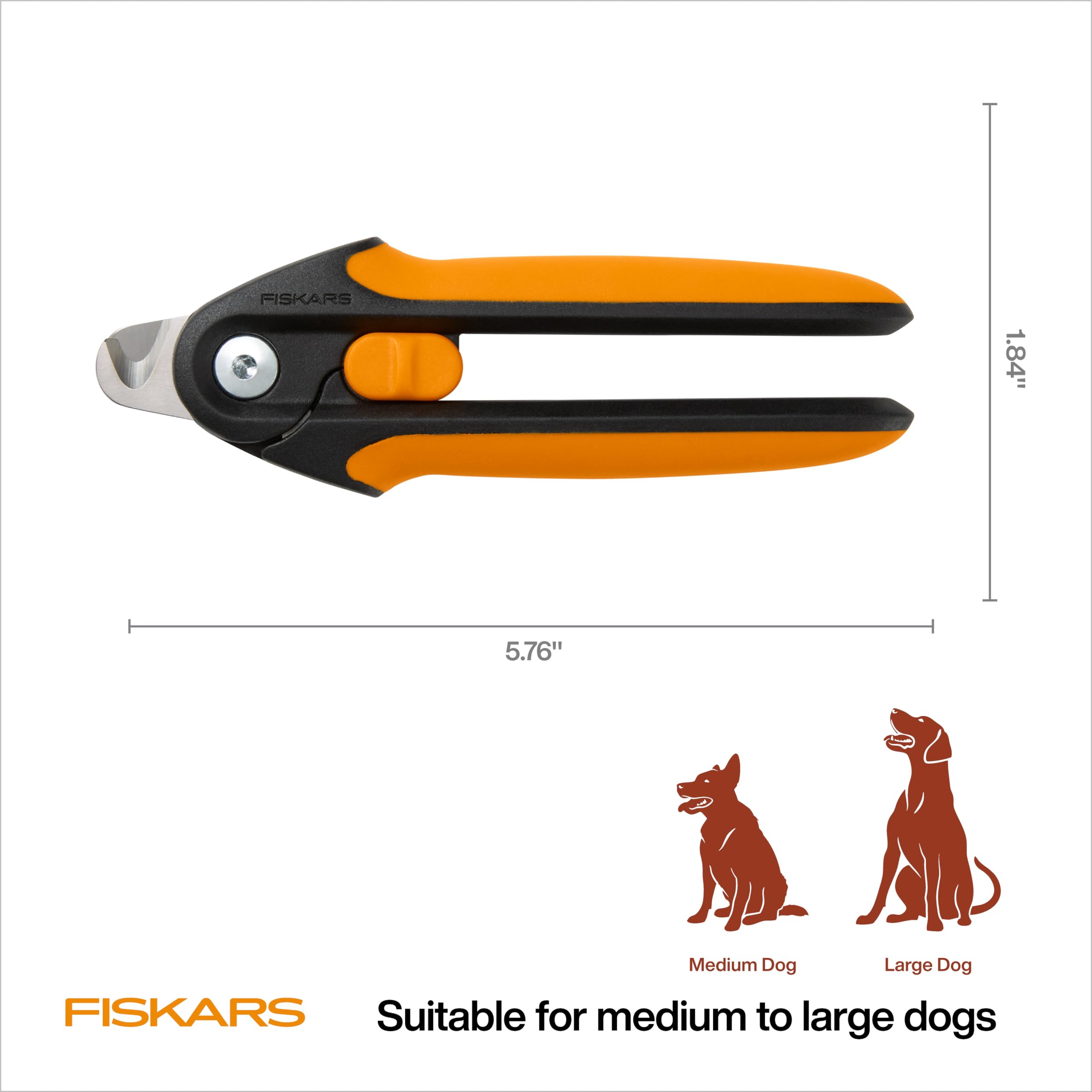 Fiskars Pet Large Nail Clippers semi-circular blade design provides clear visibility.